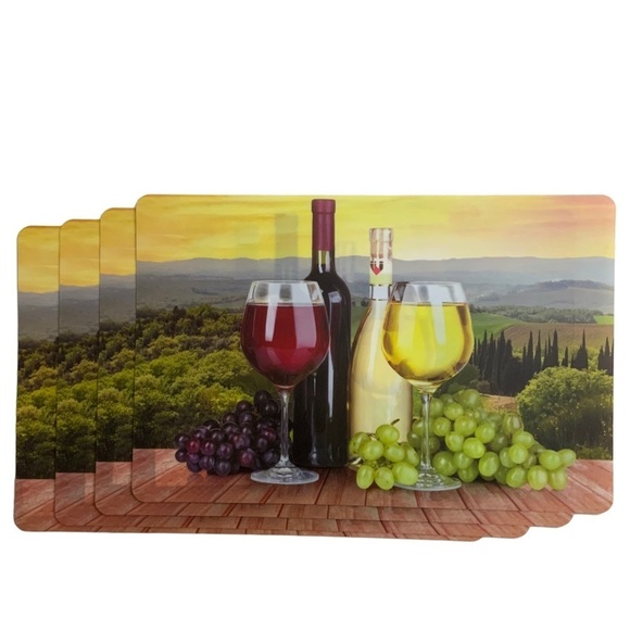Placemats Wine Theme Print Indoor Outdoor Rectangle Scenic Landscape Set of 4 - Picture 1 of 9